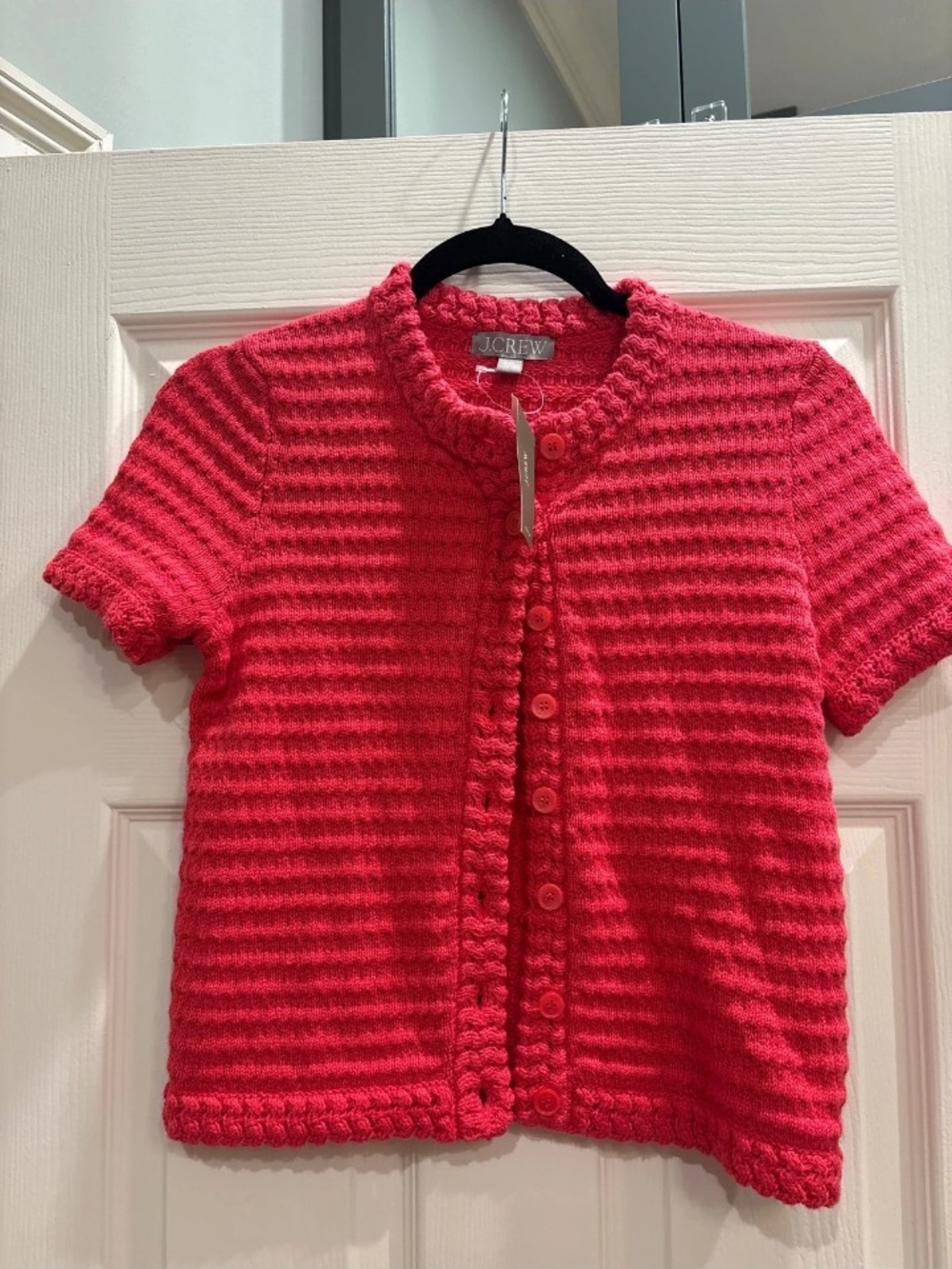 J.Crew Crochet Short-Sleeve Cardigan Pink Medium